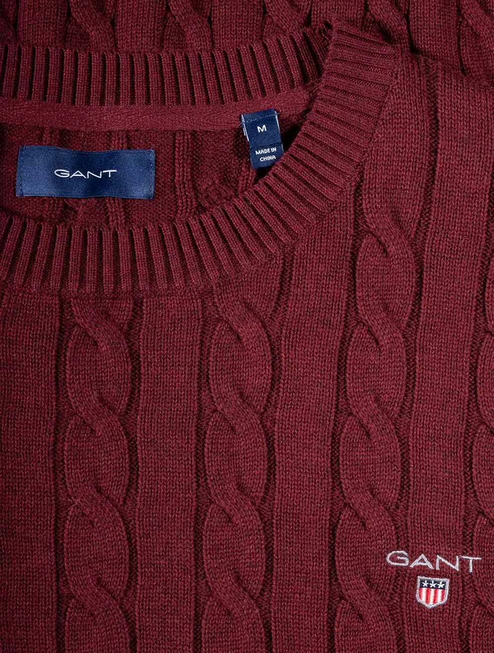 Cotton Cable Crew Neck Sweater Cabernet Red