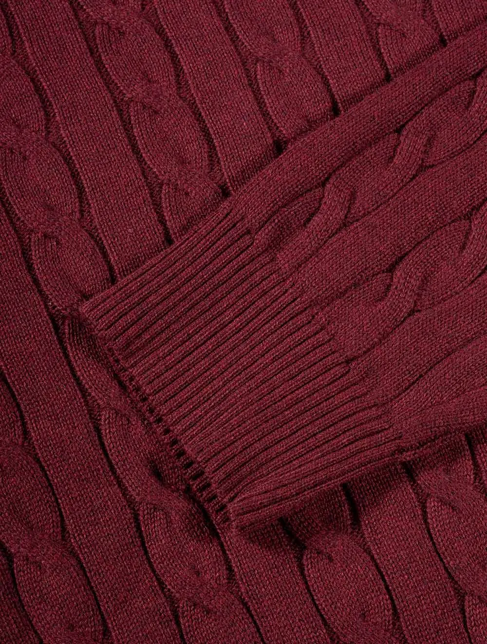 Cotton Cable Crew Neck Sweater Cabernet Red