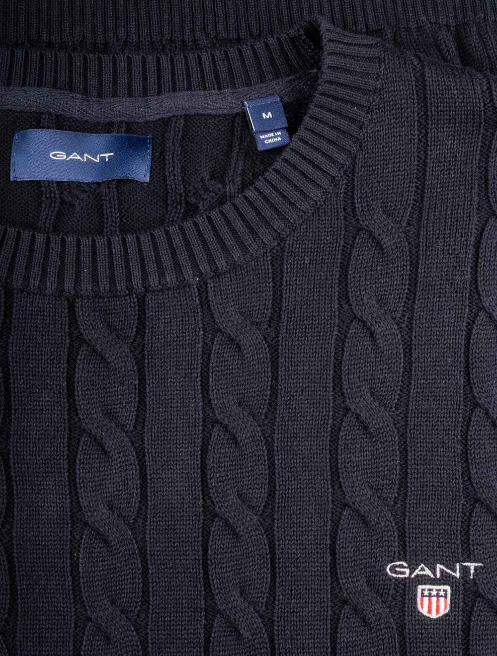 Cotton Cable Crew Neck Sweater Evening Blue
