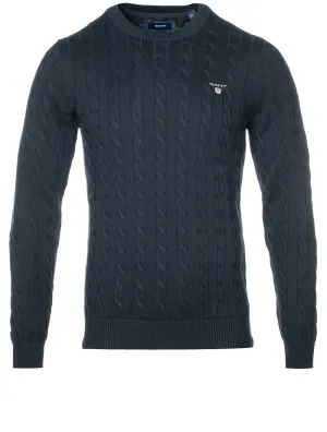 Cotton Cable Crew Neck Sweater Evening Blue