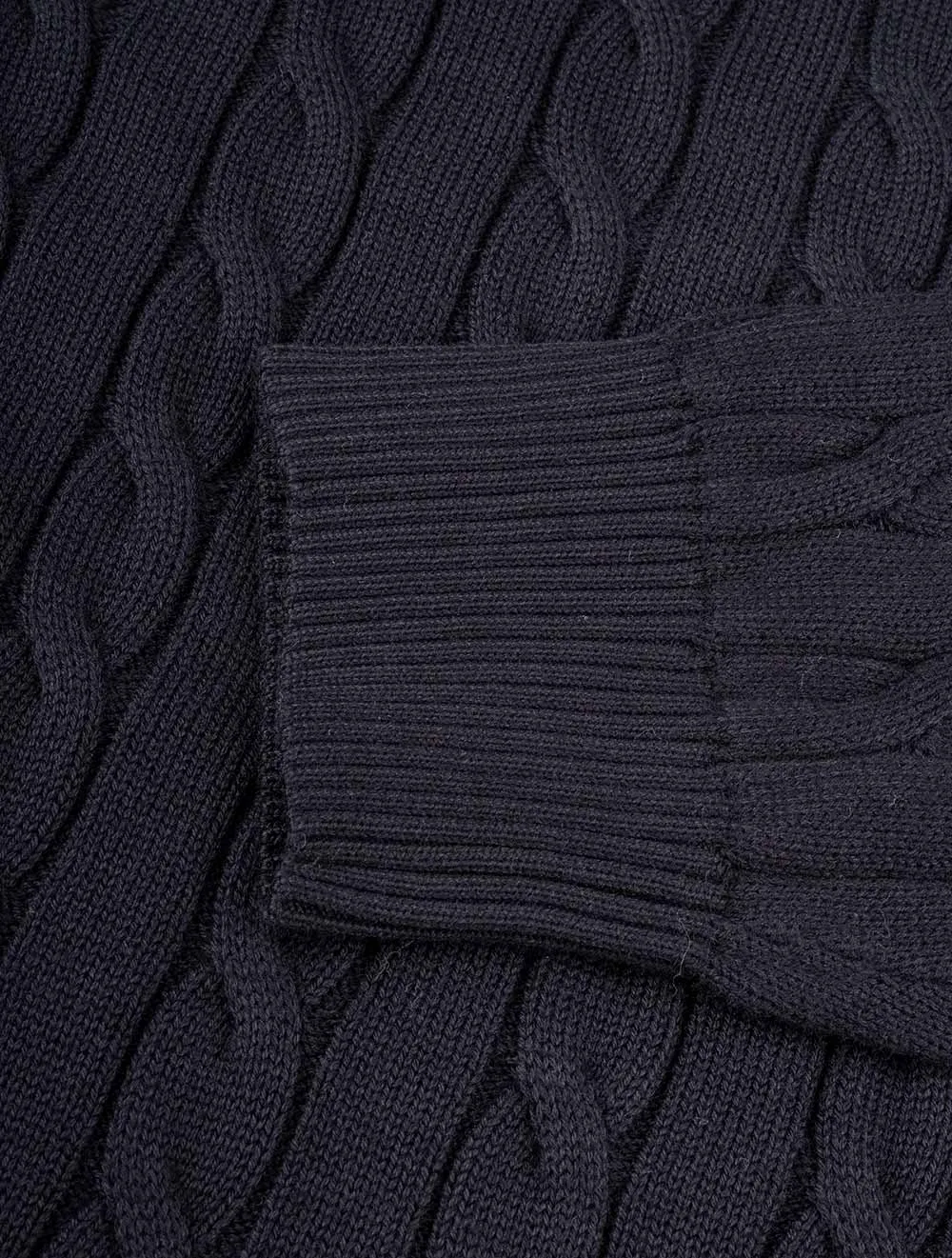 Cotton Cable Crew Neck Sweater Evening Blue