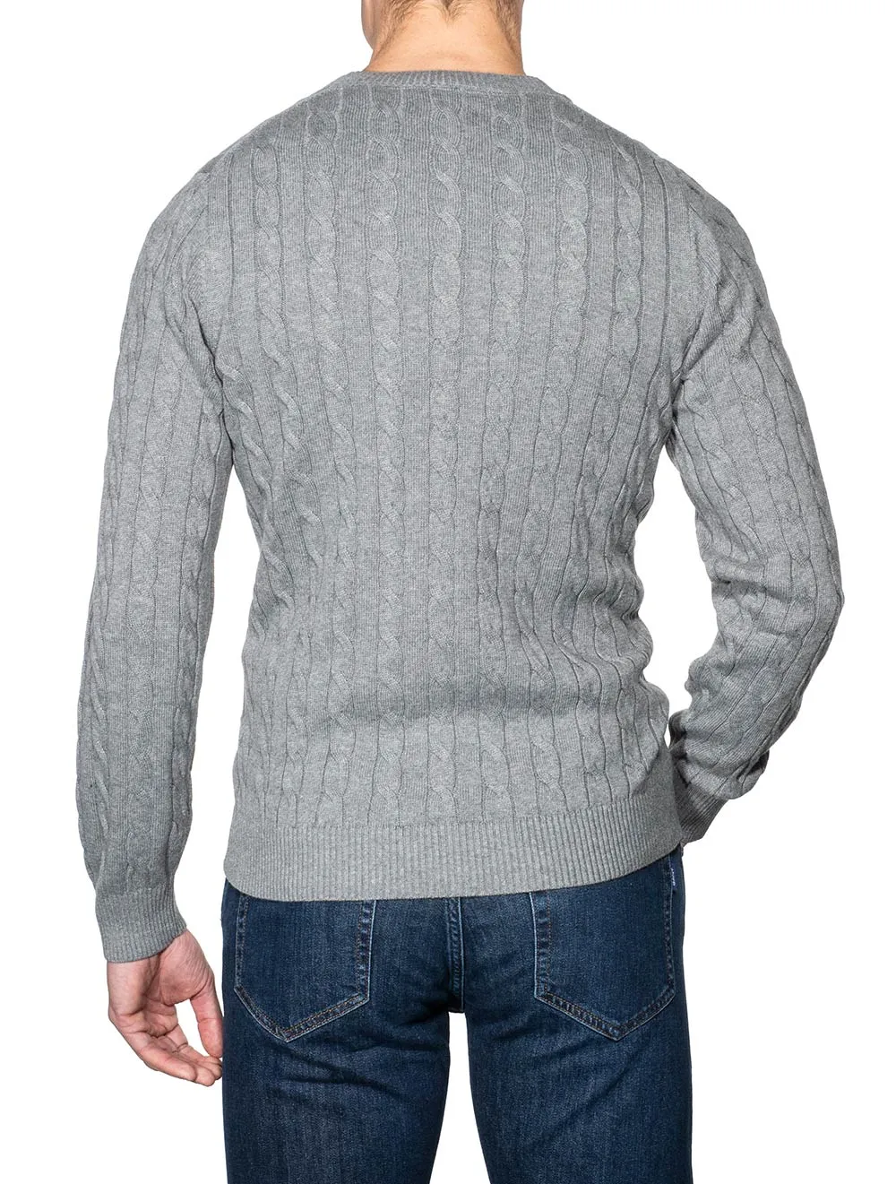 Cotton Cable Crew Neck Sweater Grey Melange