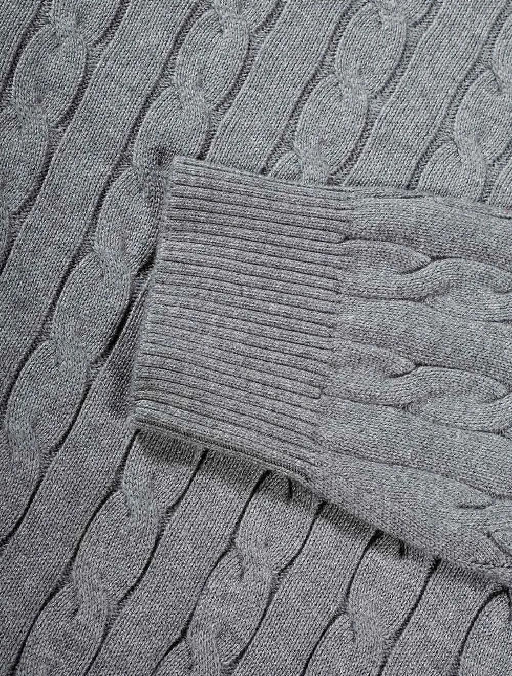 Cotton Cable Crew Neck Sweater Grey Melange