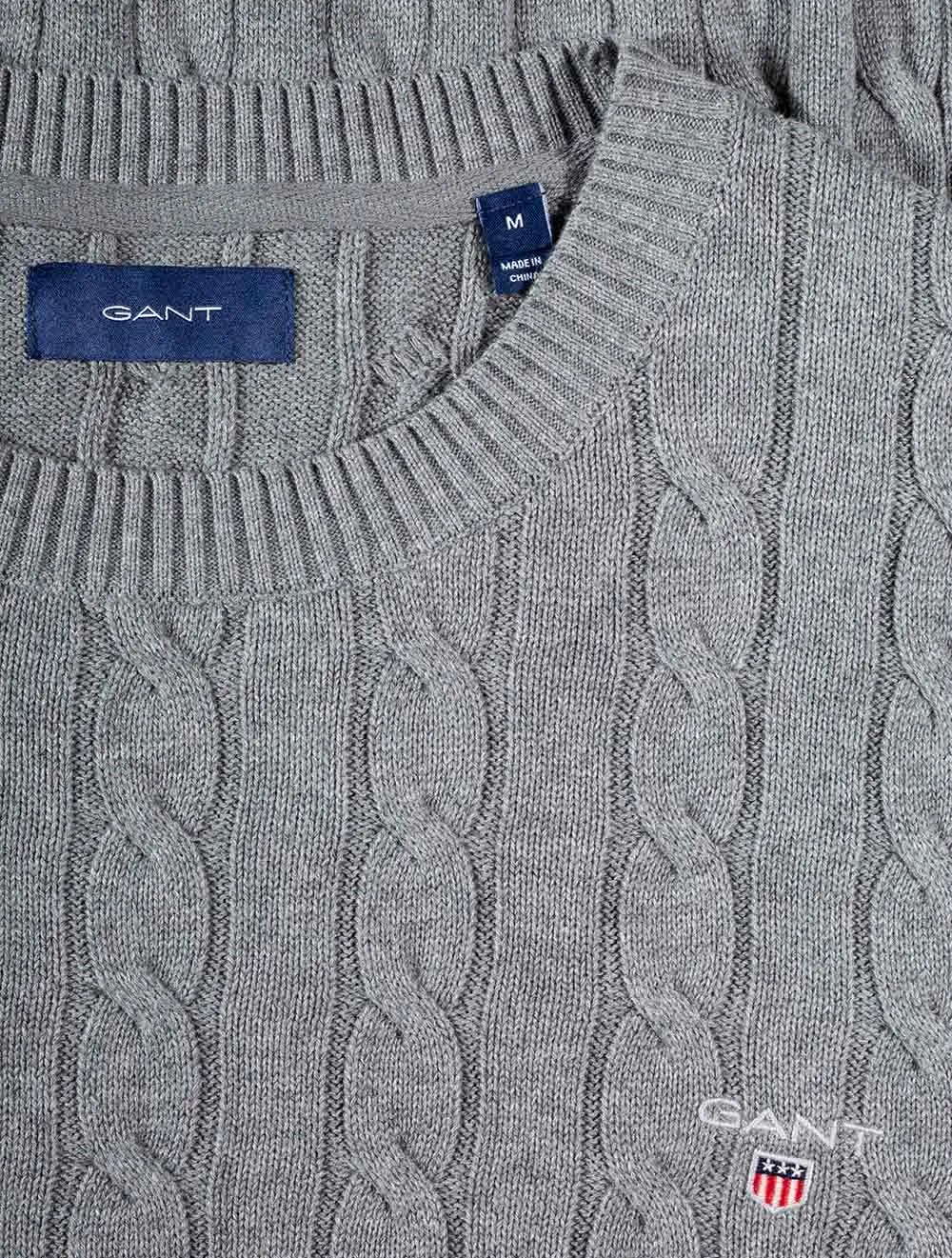 Cotton Cable Crew Neck Sweater Grey Melange