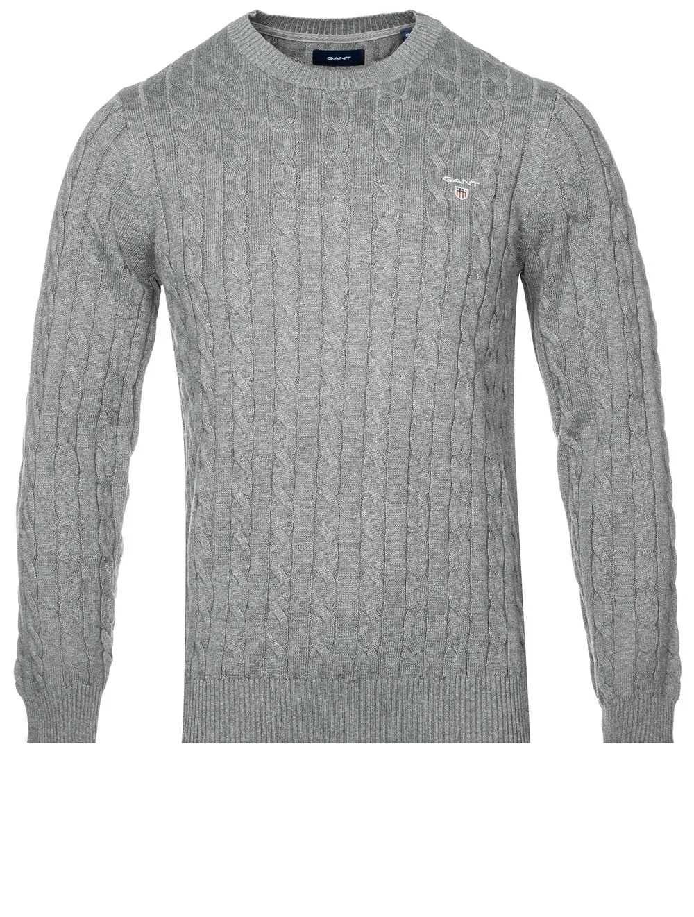Cotton Cable Crew Neck Sweater Grey Melange
