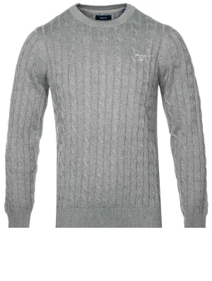 Cotton Cable Crew Neck Sweater Grey Melange