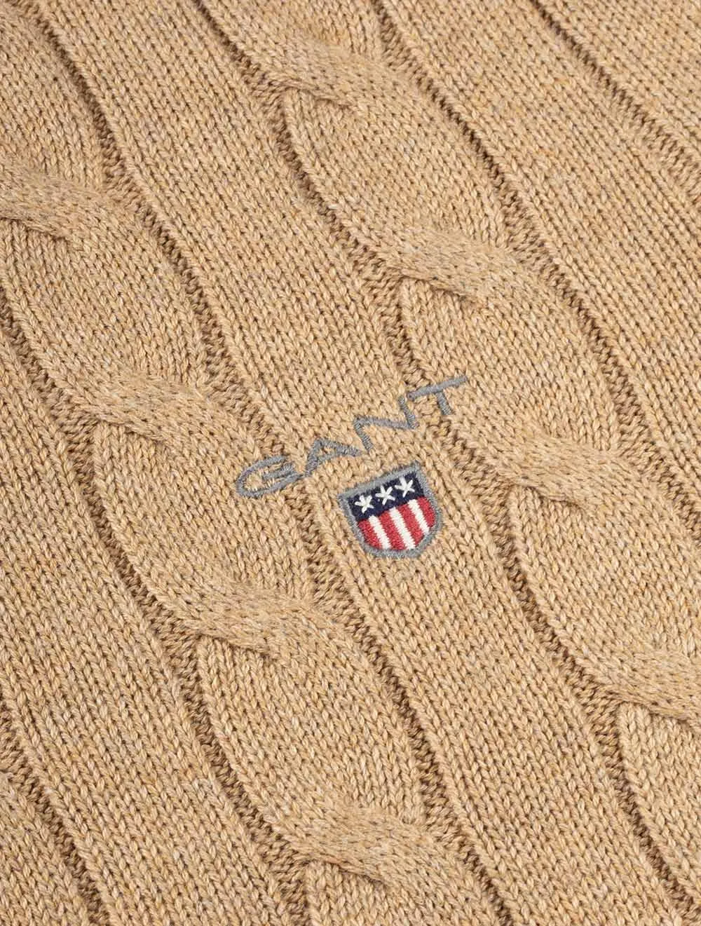 Cotton Cable Crew Neck Sweater Khaki Melange