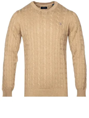 Cotton Cable Crew Neck Sweater Khaki Melange