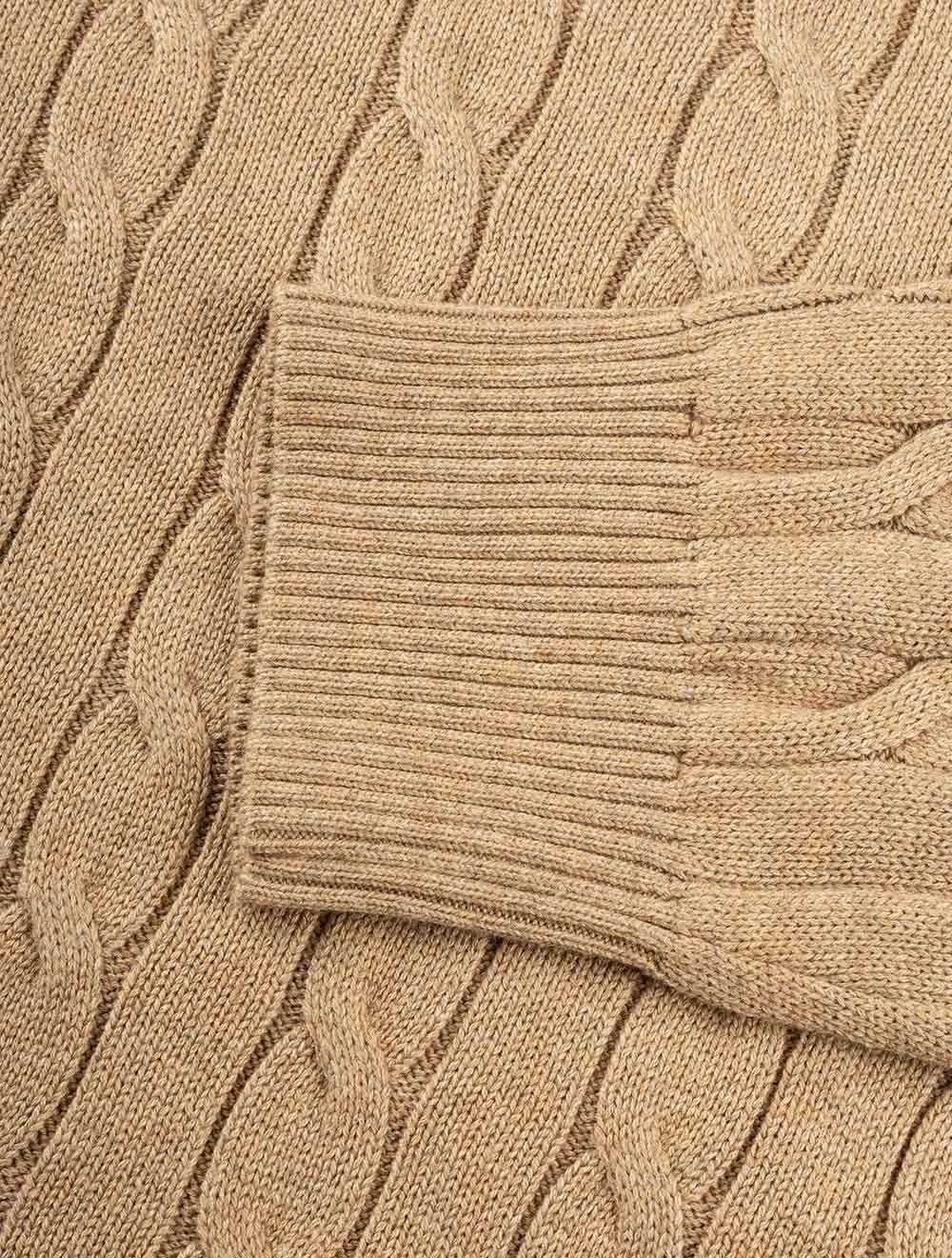 Cotton Cable Crew Neck Sweater Khaki Melange