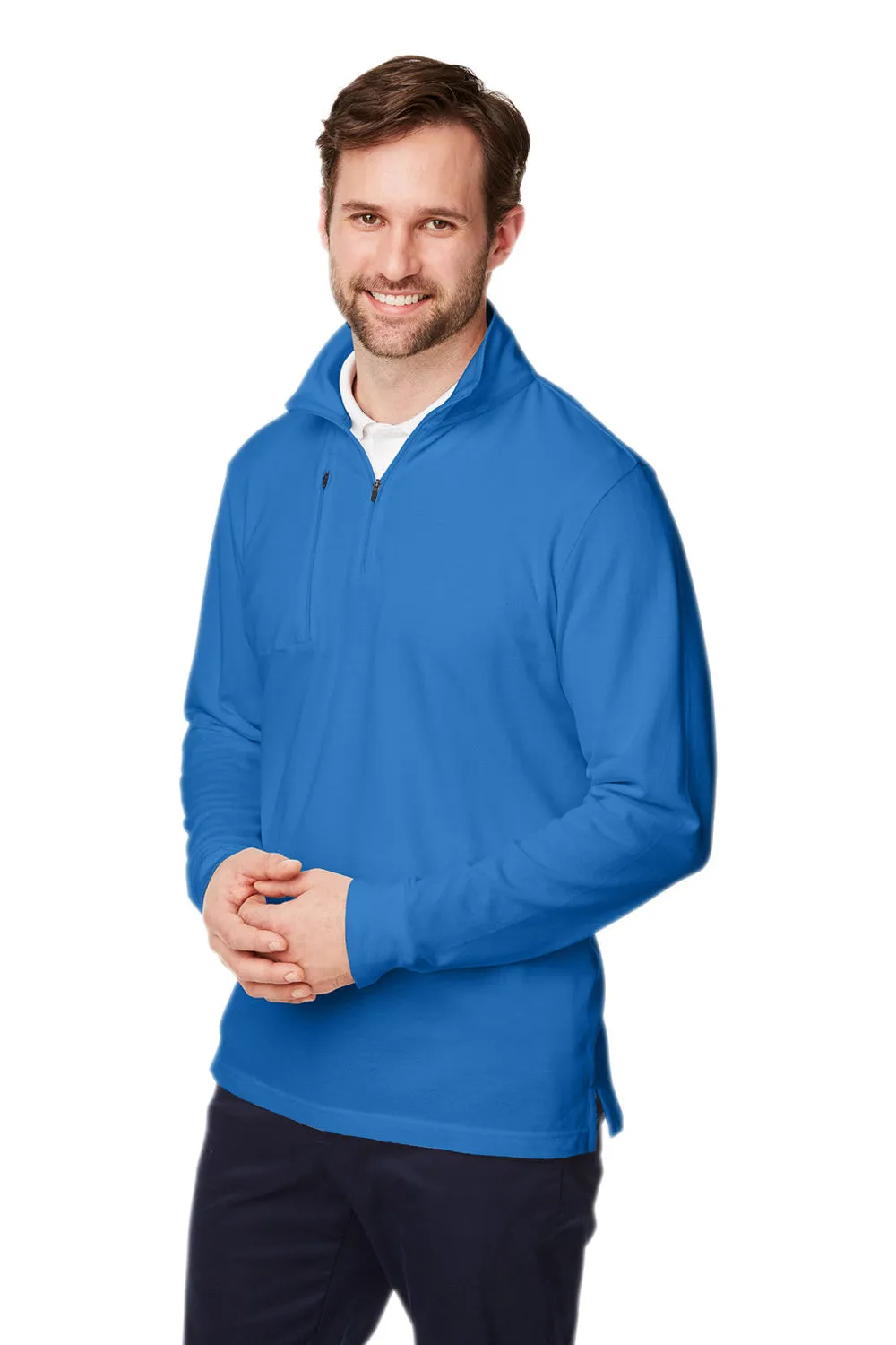 Devon & Jones Mens New Classics Performance Moisture Wicking 1/4 Zip Sweatshirt w/ Pocket - French Blue