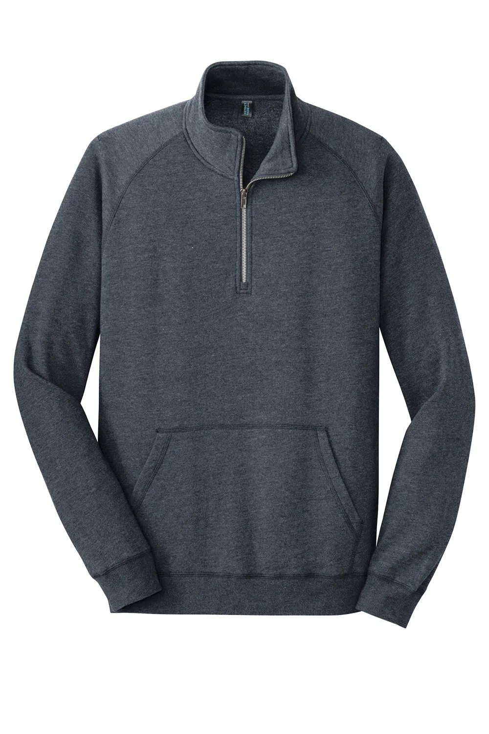 District Mens Fleece 1/4 Zip Sweatshirt w/ Pouch Pocket - Heather Navy Blue