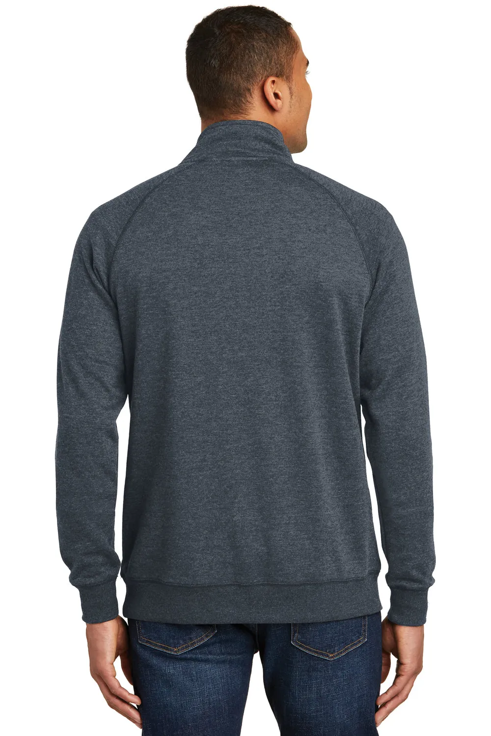 District Mens Fleece 1/4 Zip Sweatshirt w/ Pouch Pocket - Heather Navy Blue