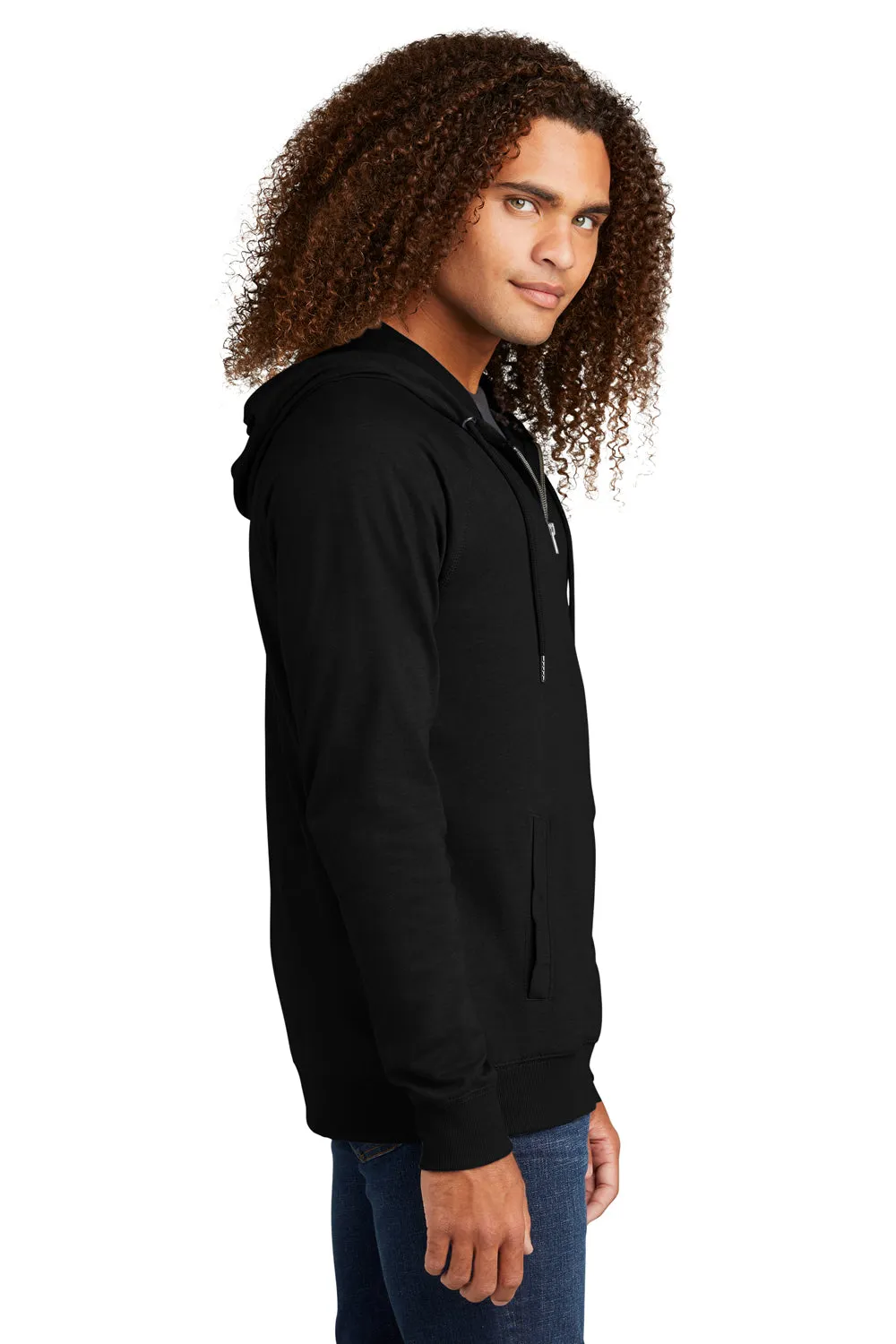 District Mens French Terry Full Zip Hooded Sweatshirt Hoodie w/ Pockets - Black