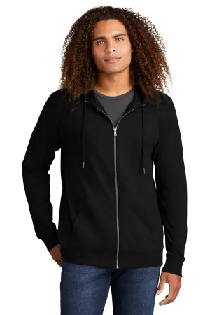 District Mens French Terry Full Zip Hooded Sweatshirt Hoodie w/ Pockets - Black