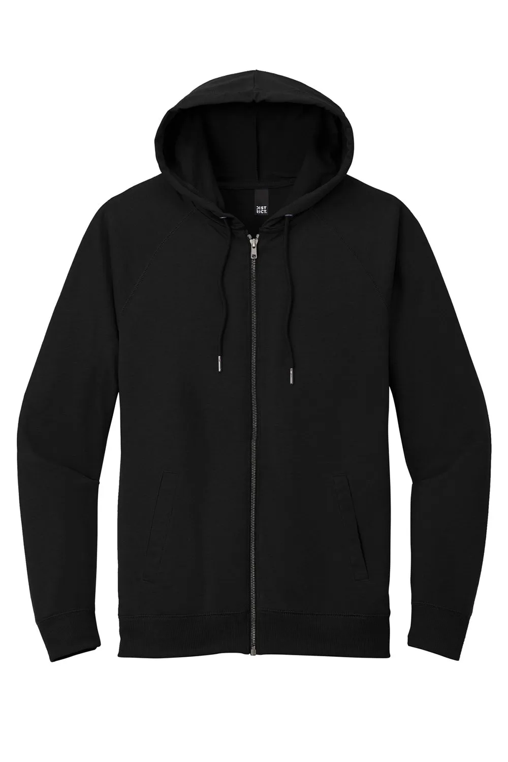 District Mens French Terry Full Zip Hooded Sweatshirt Hoodie w/ Pockets - Black