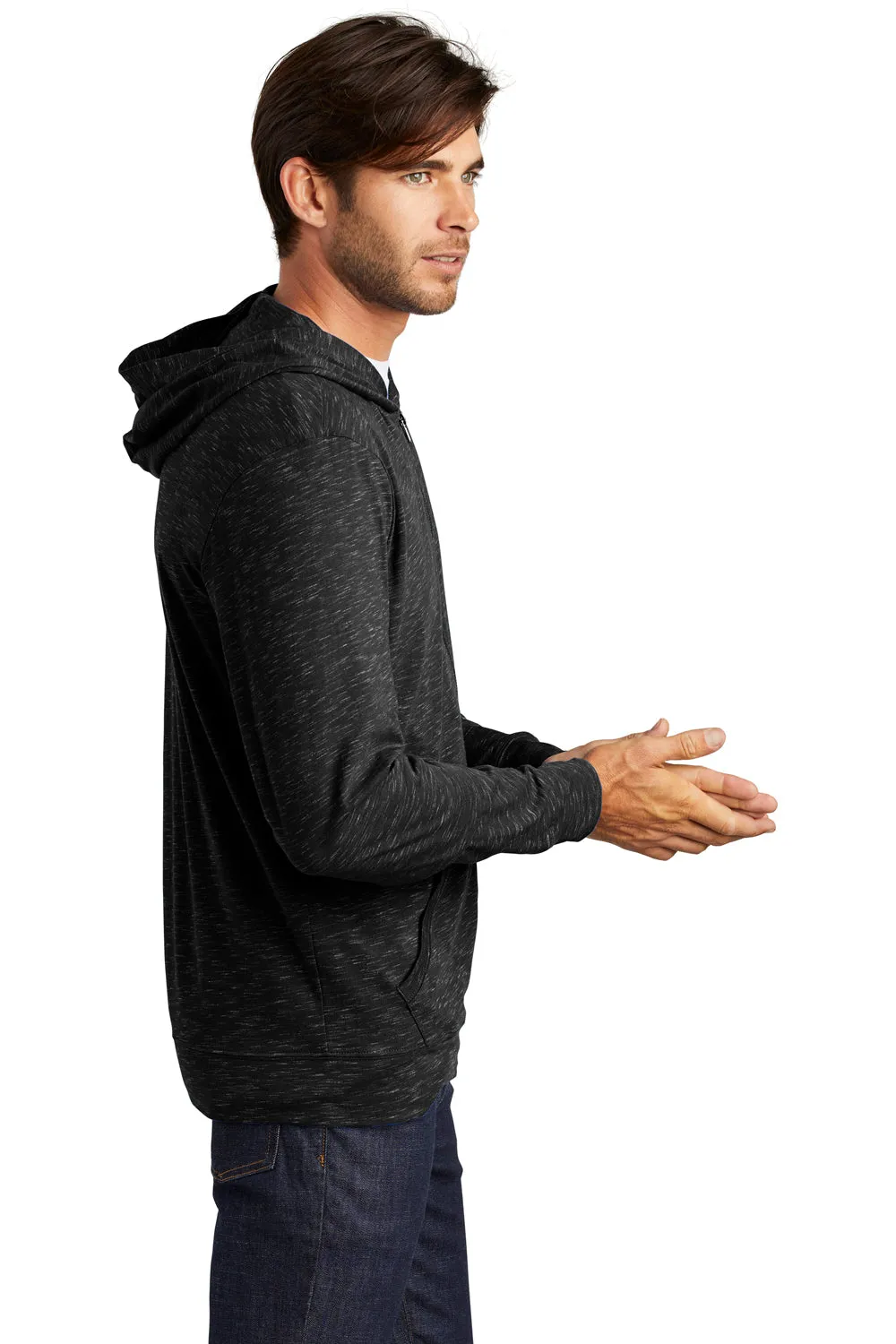 District Mens Medal Full Zip Hooded Sweatshirt Hoodie w/ Pockets - Black