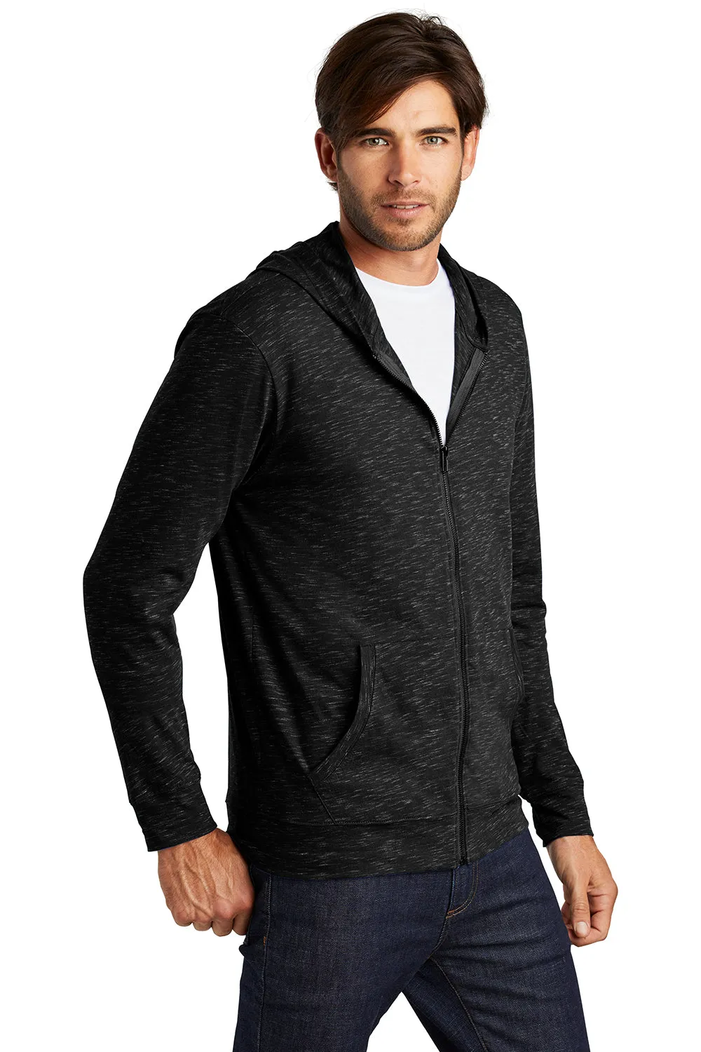 District Mens Medal Full Zip Hooded Sweatshirt Hoodie w/ Pockets - Black