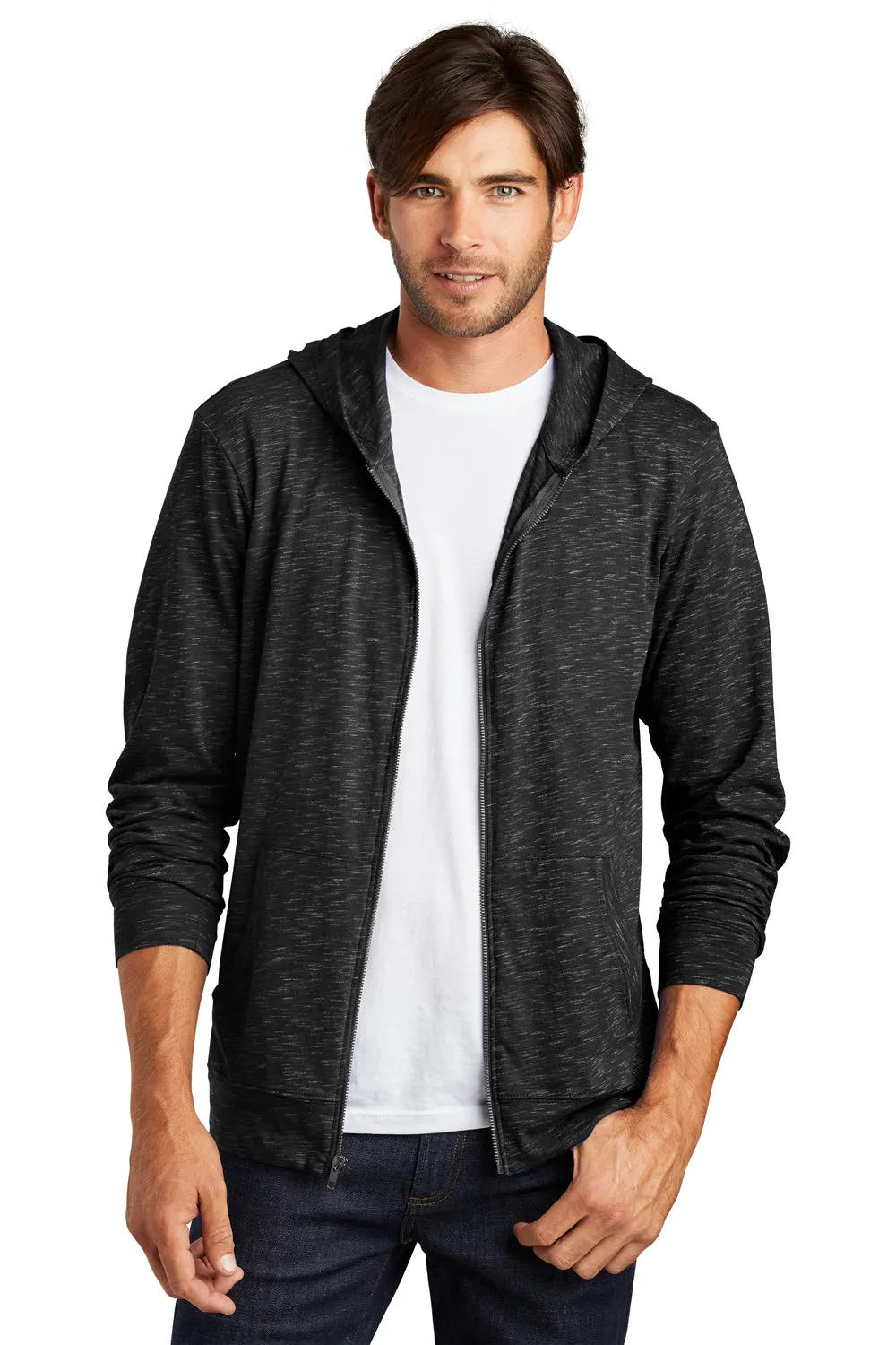 District Mens Medal Full Zip Hooded Sweatshirt Hoodie w/ Pockets - Black