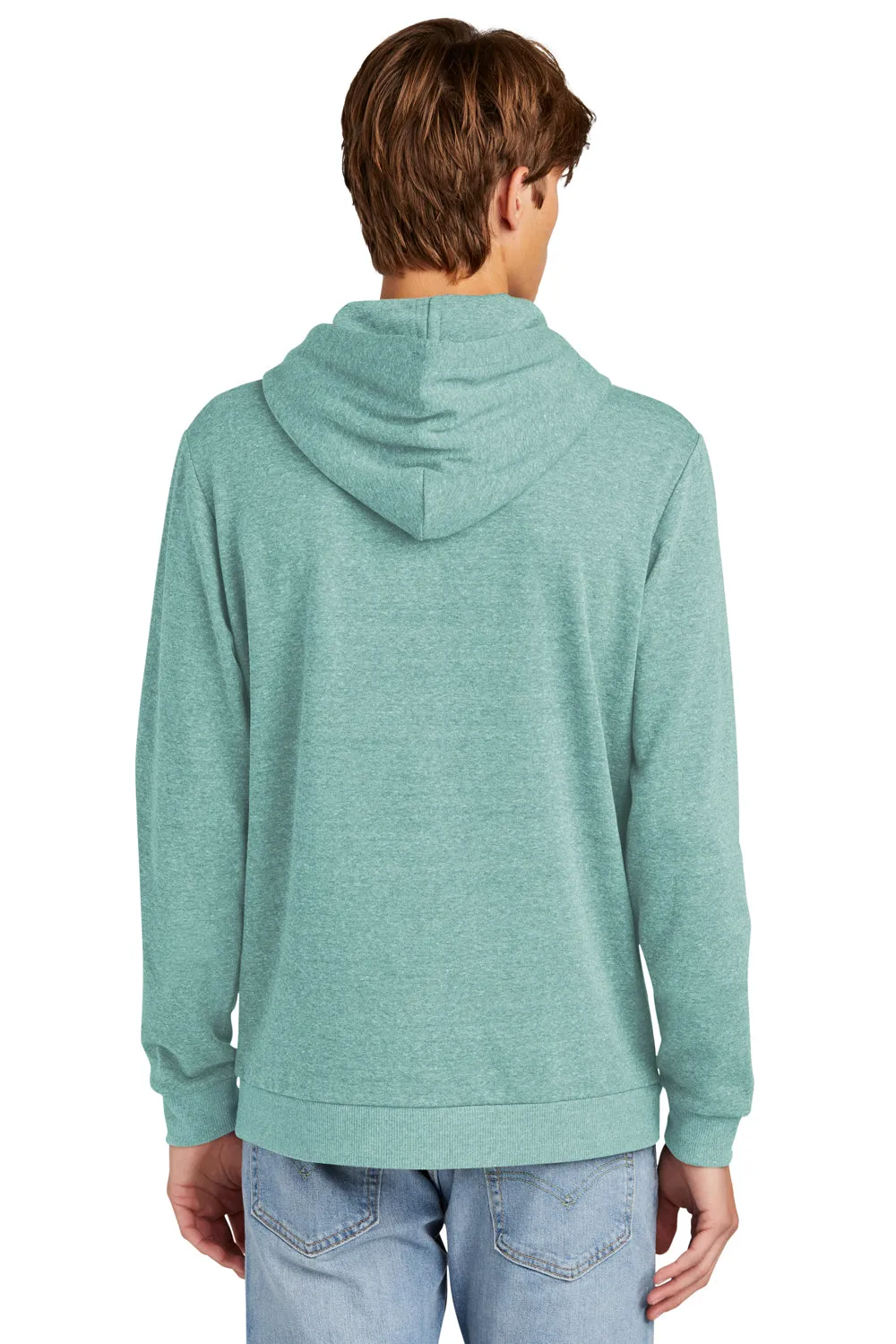 District Mens Perfect Tri Fleece Hooded Sweatshirt Hoodie w/ Pouch Pocket - Heather Eucalyptus Blue
