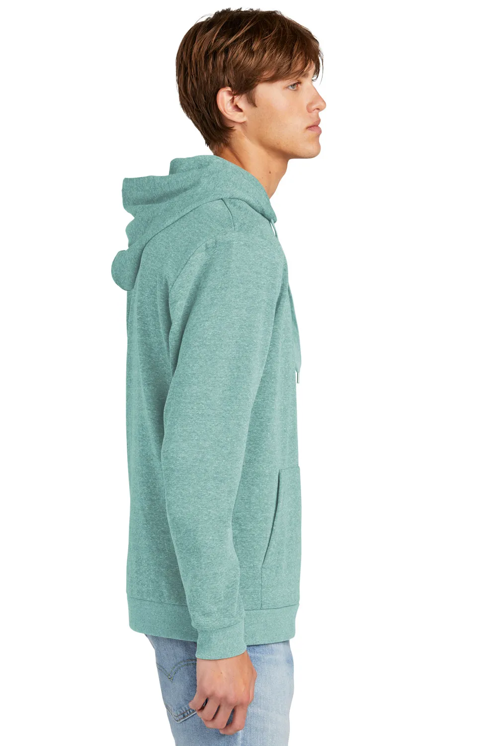 District Mens Perfect Tri Fleece Hooded Sweatshirt Hoodie w/ Pouch Pocket - Heather Eucalyptus Blue