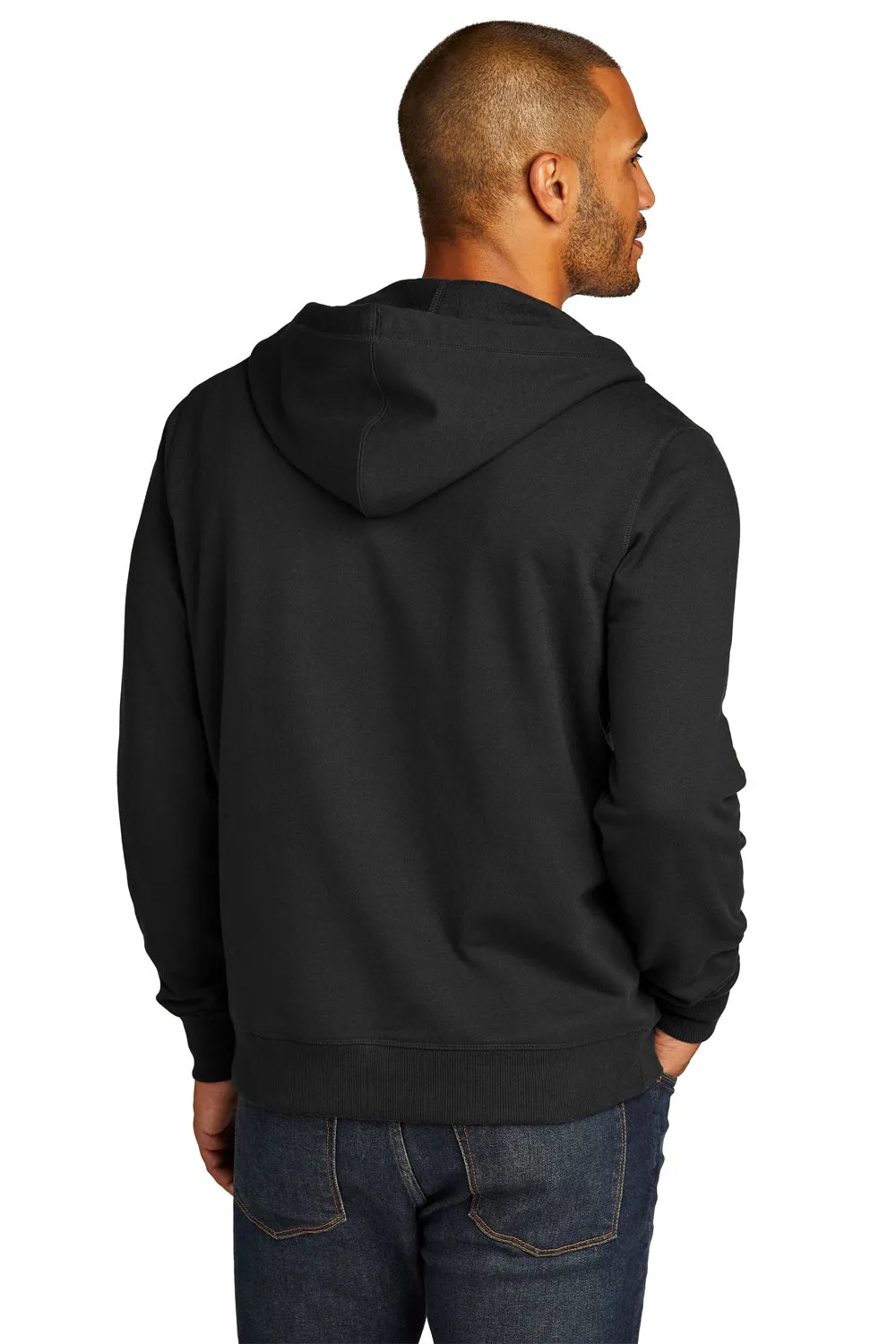 District Mens Re-Fleece Full Zip Hooded Sweatshirt Hoodie w/ Pockets - Black