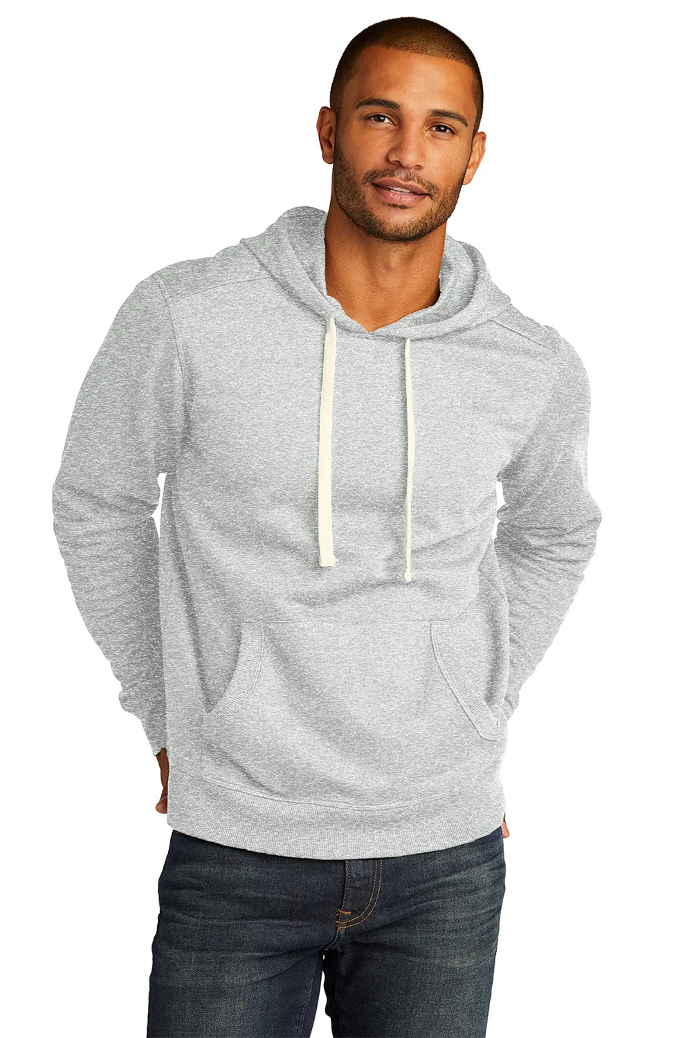 District Mens Re-Fleece Hooded Sweatshirt Hoodie w/ Pouch Pocket - Ash Grey