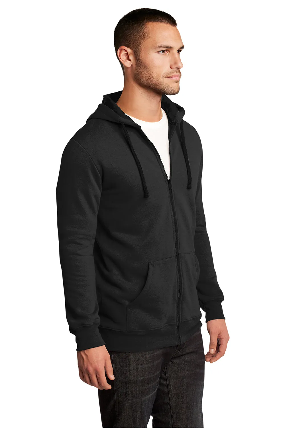 District Mens The Concert Fleece Full Zip Hooded Sweatshirt Hoodie w/ Pockets - Black