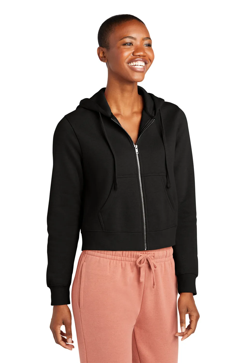 District Womens V.I.T. Fleece Full Zip Hooded Sweatshirt Hoodie w/ Pockets - Black