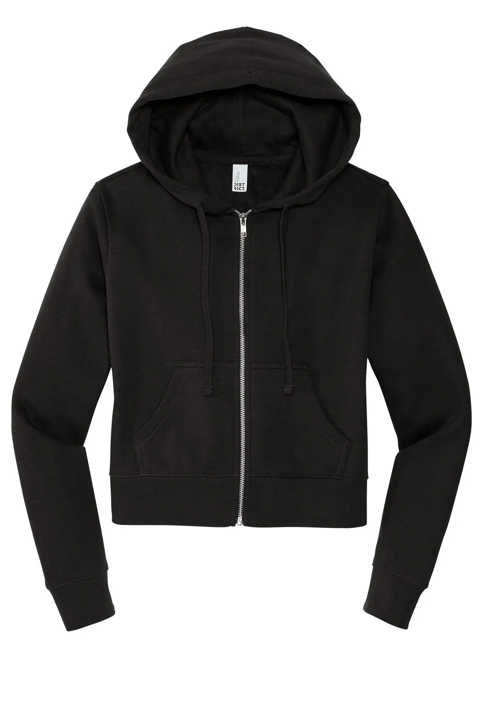 District Womens V.I.T. Fleece Full Zip Hooded Sweatshirt Hoodie w/ Pockets - Black