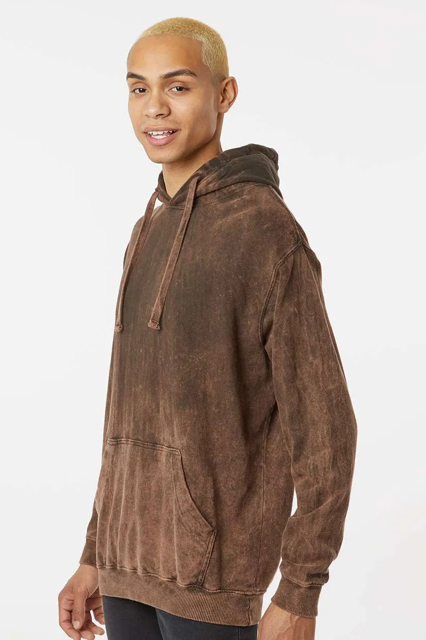 Dyenomite Mens Premium Fleece Mineral Wash Hooded Sweatshirt Hoodie w/ Pouch Pocket - Hounddog Brown