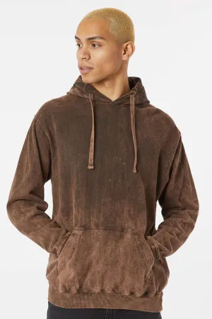 Dyenomite Mens Premium Fleece Mineral Wash Hooded Sweatshirt Hoodie w/ Pouch Pocket - Hounddog Brown