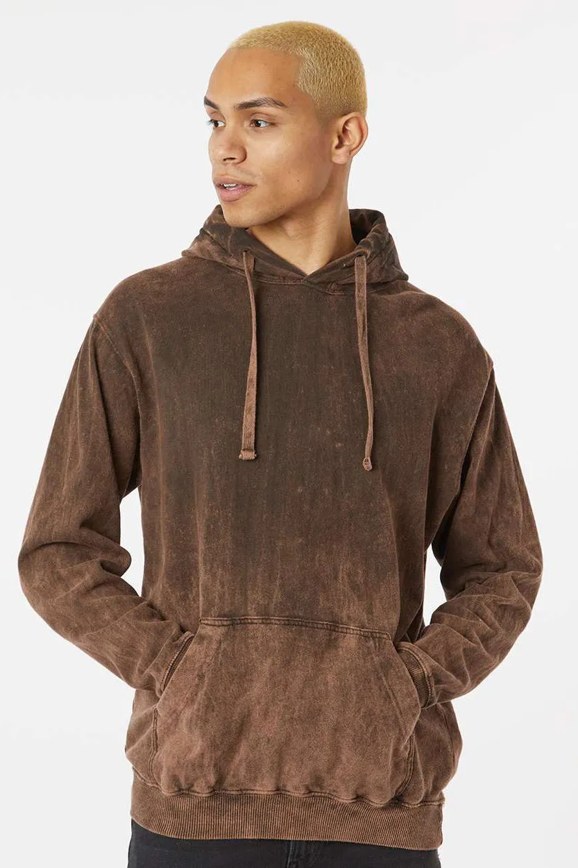 Dyenomite Mens Premium Fleece Mineral Wash Hooded Sweatshirt Hoodie w/ Pouch Pocket - Hounddog Brown