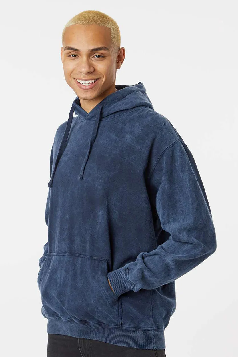 Dyenomite Mens Premium Fleece Mineral Wash Hooded Sweatshirt Hoodie w/ Pouch Pocket - Midnight Blue