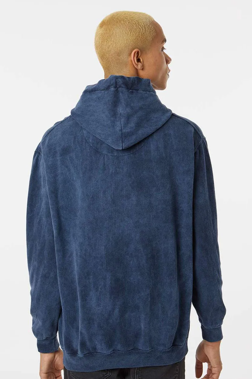 Dyenomite Mens Premium Fleece Mineral Wash Hooded Sweatshirt Hoodie w/ Pouch Pocket - Midnight Blue