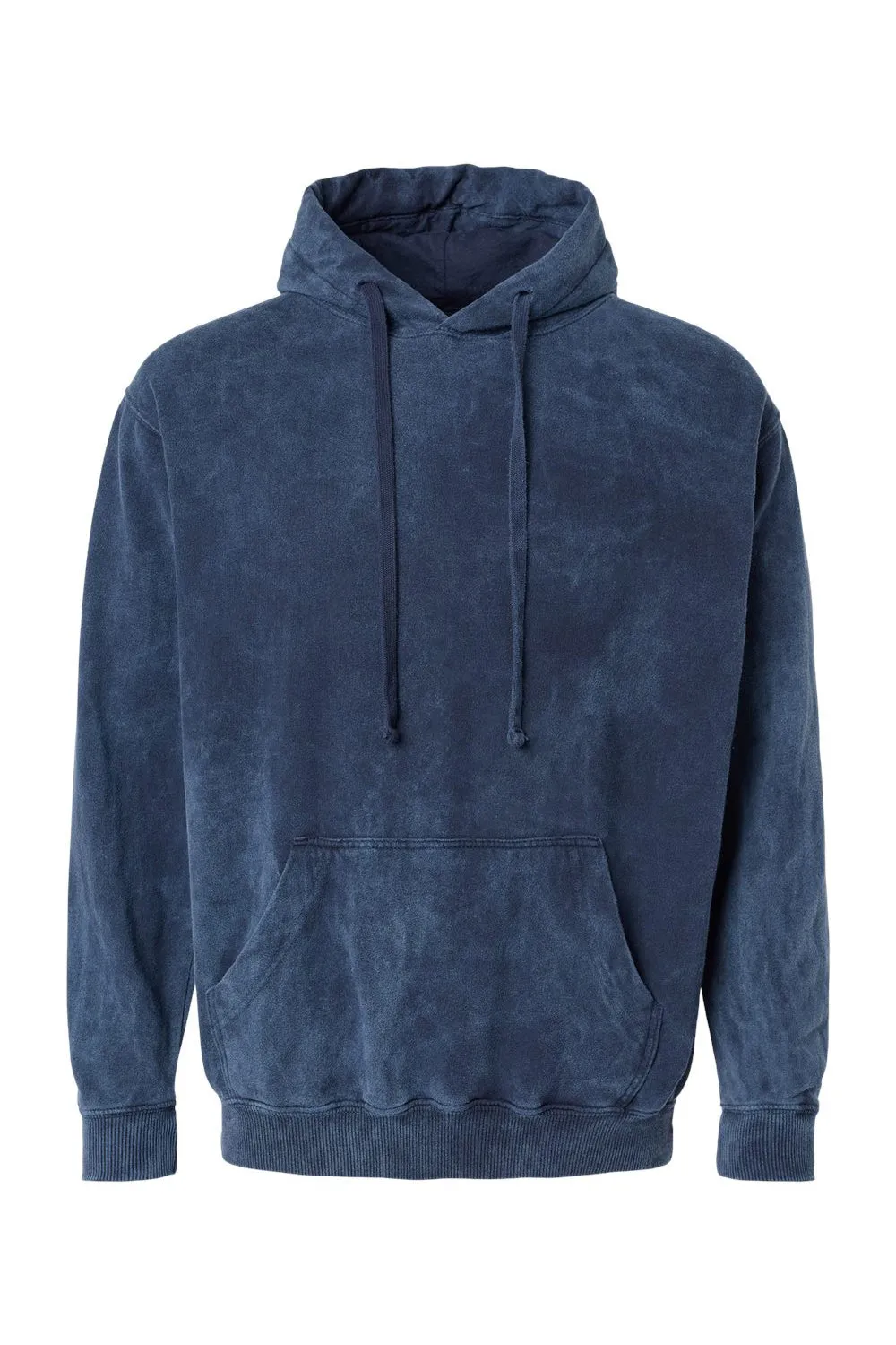 Dyenomite Mens Premium Fleece Mineral Wash Hooded Sweatshirt Hoodie w/ Pouch Pocket - Midnight Blue