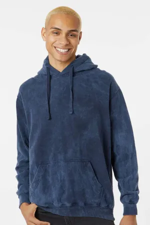Dyenomite Mens Premium Fleece Mineral Wash Hooded Sweatshirt Hoodie w/ Pouch Pocket - Midnight Blue