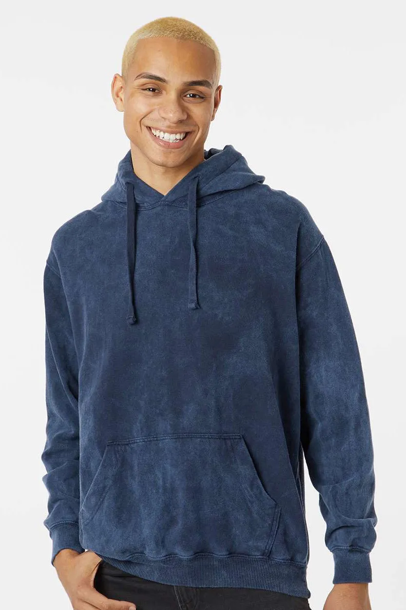 Dyenomite Mens Premium Fleece Mineral Wash Hooded Sweatshirt Hoodie w/ Pouch Pocket - Midnight Blue