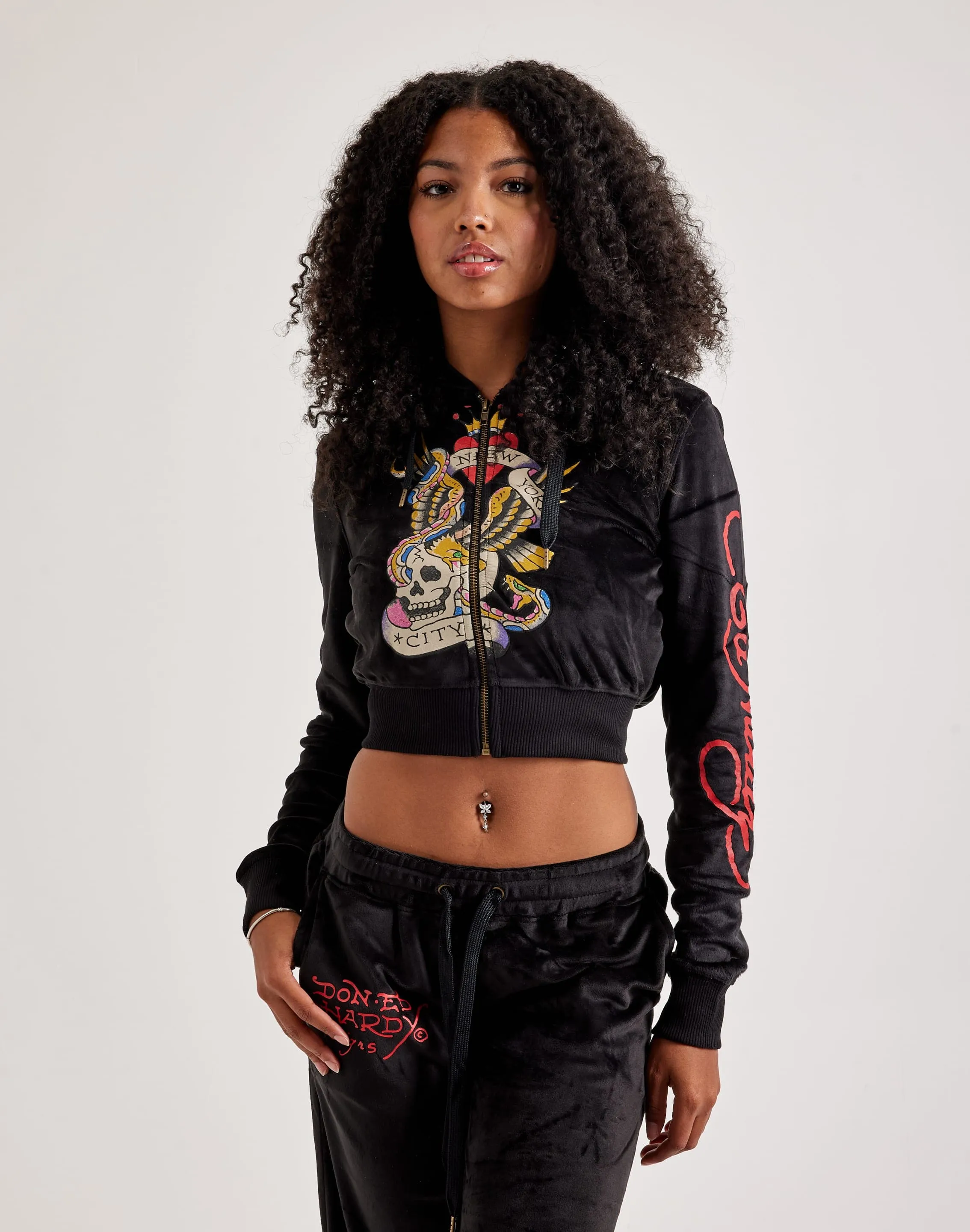 Ed Hardy NYC Skull Full-Zip Velour Hoodie