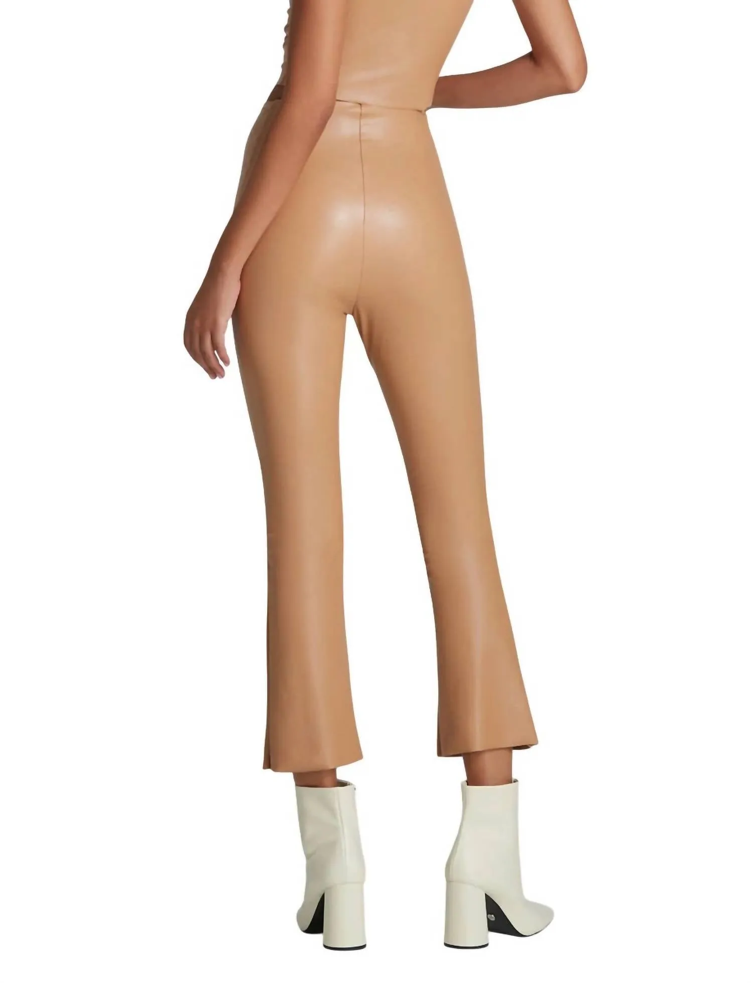 Faux Leather Crop Flare Legging In Camel