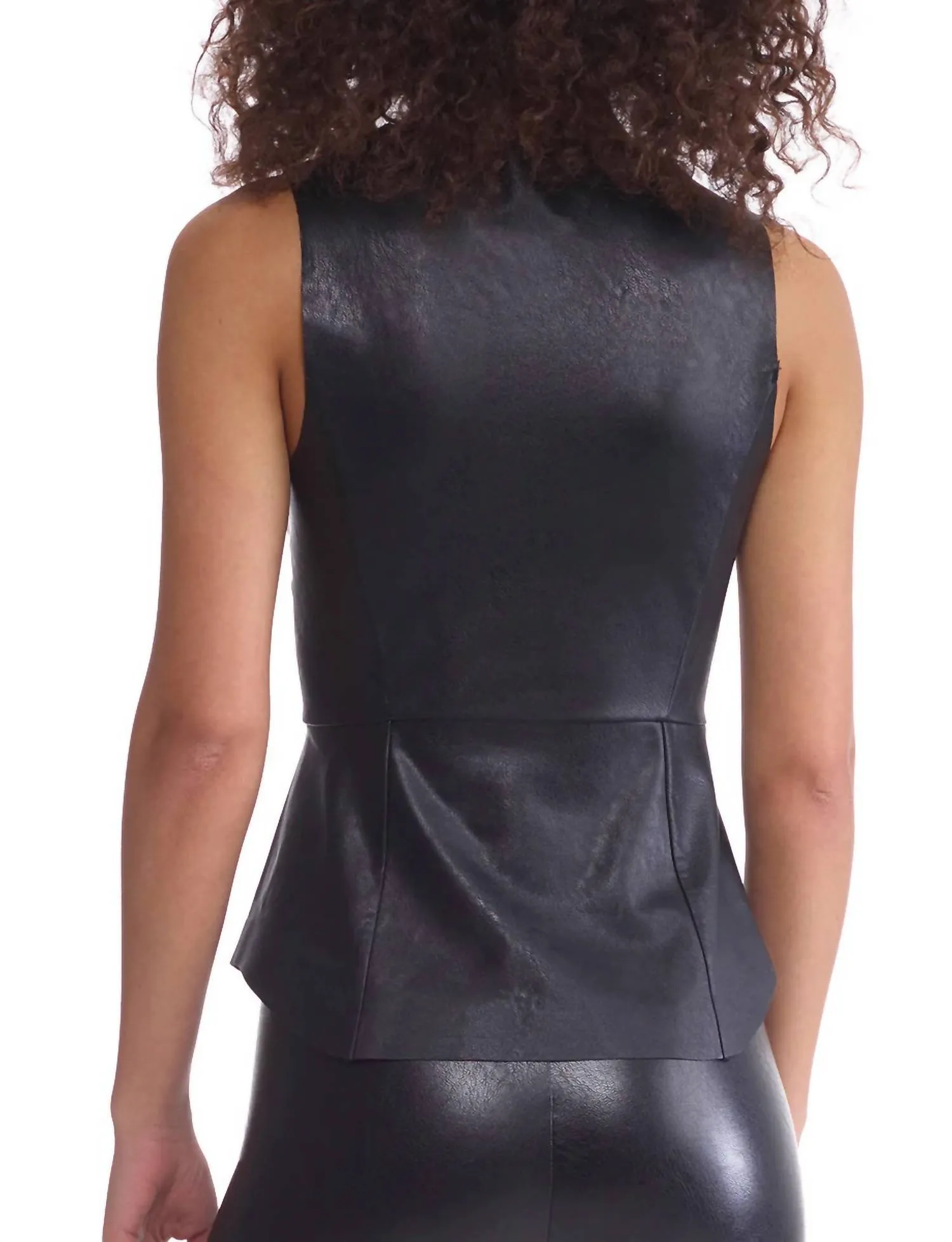 Faux Leather Peplum Shell Top In Black