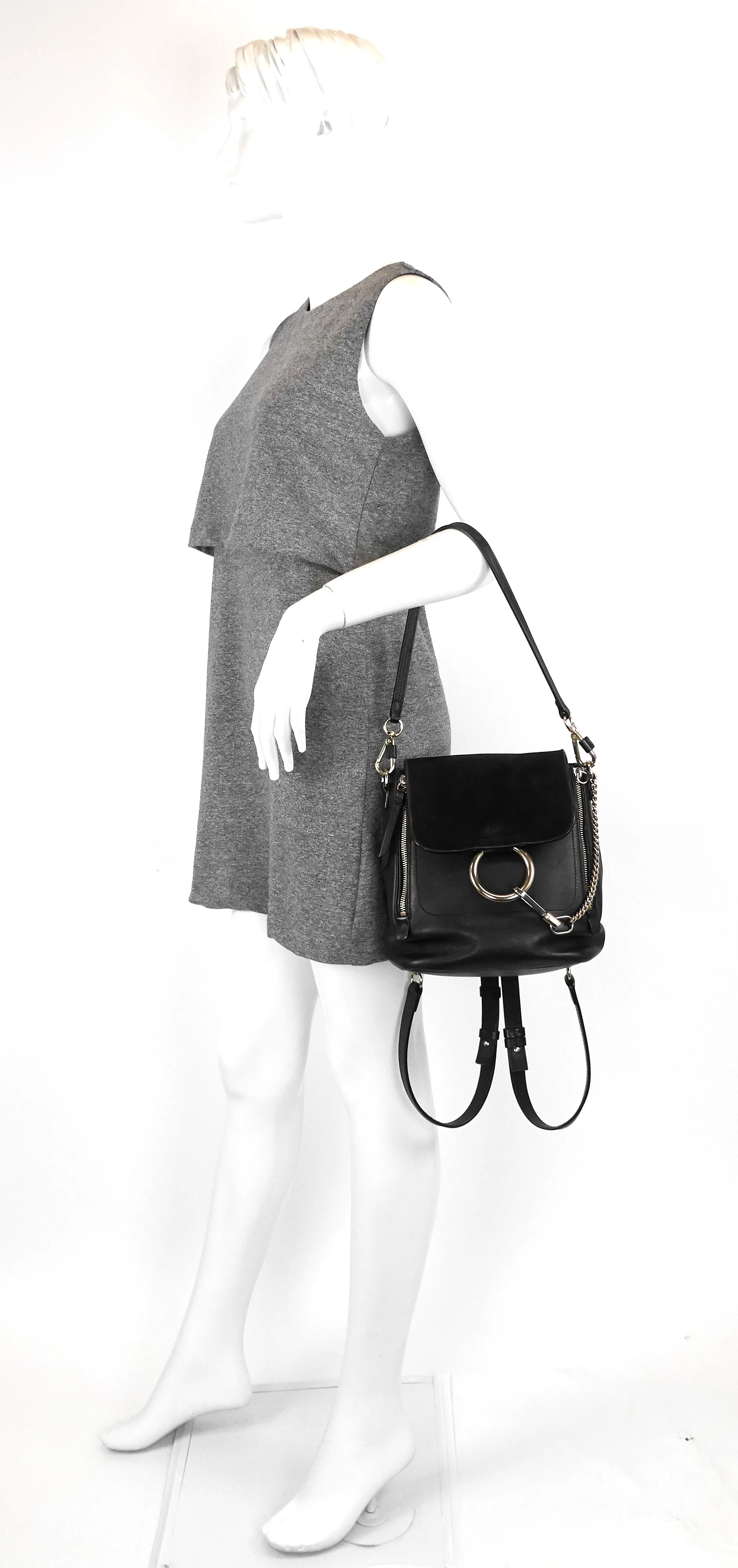 Faye Small Calfskin and Suede Backpack Bag Bags_Chloé