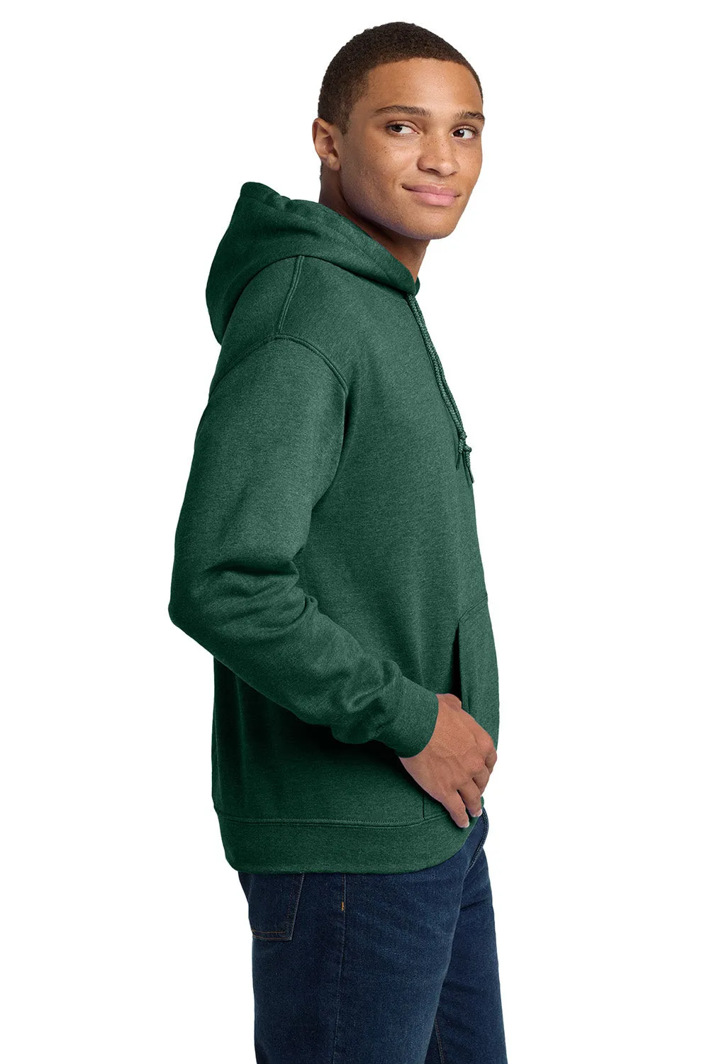 Gildan Mens Pill Resistant Hooded Sweatshirt Hoodie w/ Pouch Pocket - Heather Dark Green