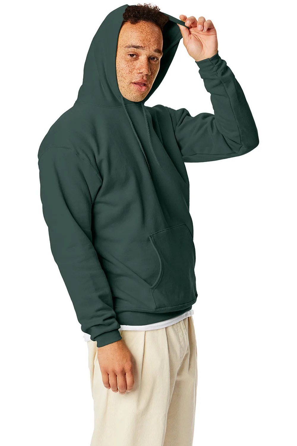 Hanes Mens EcoSmart Print Pro XP Pill Resistant Hooded Sweatshirt Hoodie w/ Pouch Pocket - Athletic Dark Green