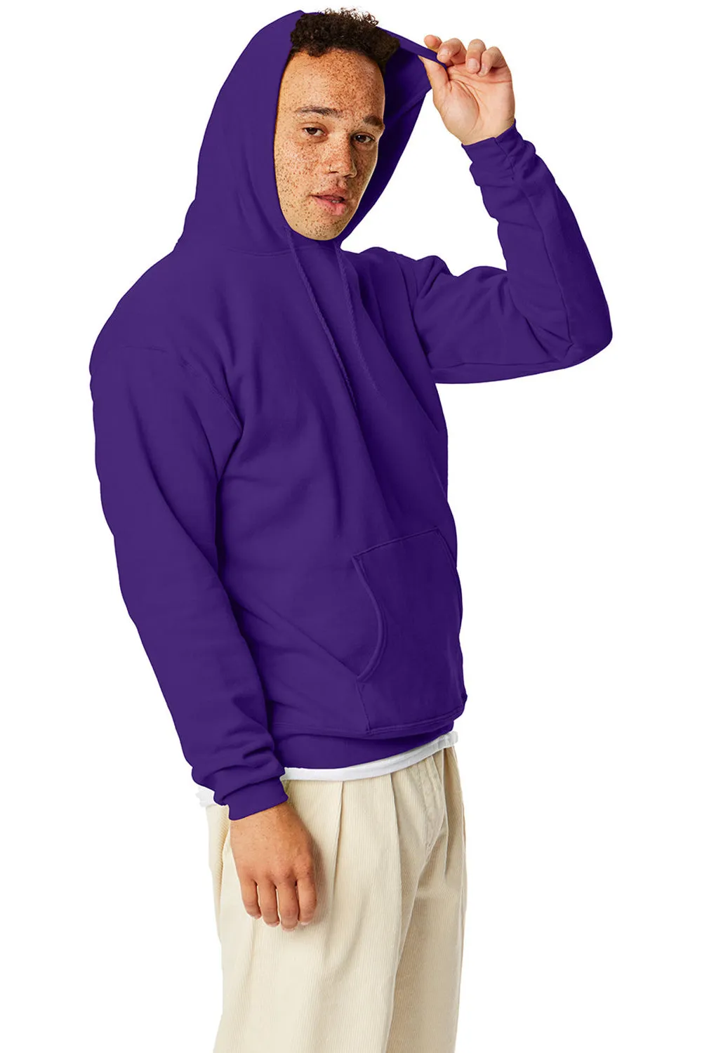 Hanes Mens EcoSmart Print Pro XP Pill Resistant Hooded Sweatshirt Hoodie w/ Pouch Pocket - Athletic Purple