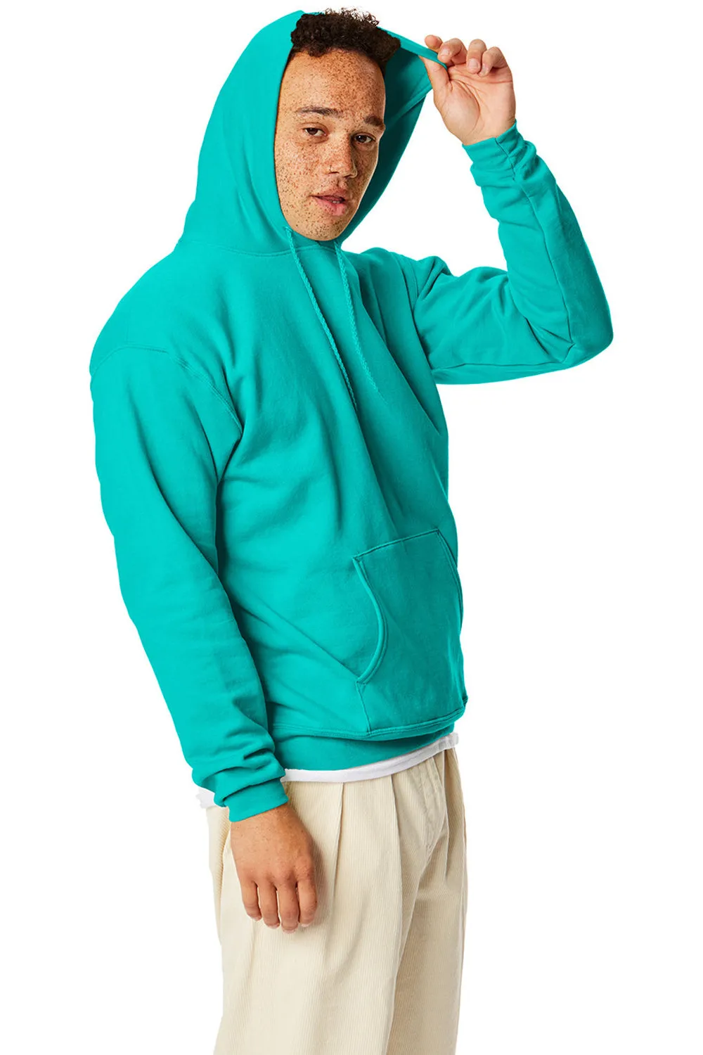 Hanes Mens EcoSmart Print Pro XP Pill Resistant Hooded Sweatshirt Hoodie w/ Pouch Pocket - Athletic Teal Green