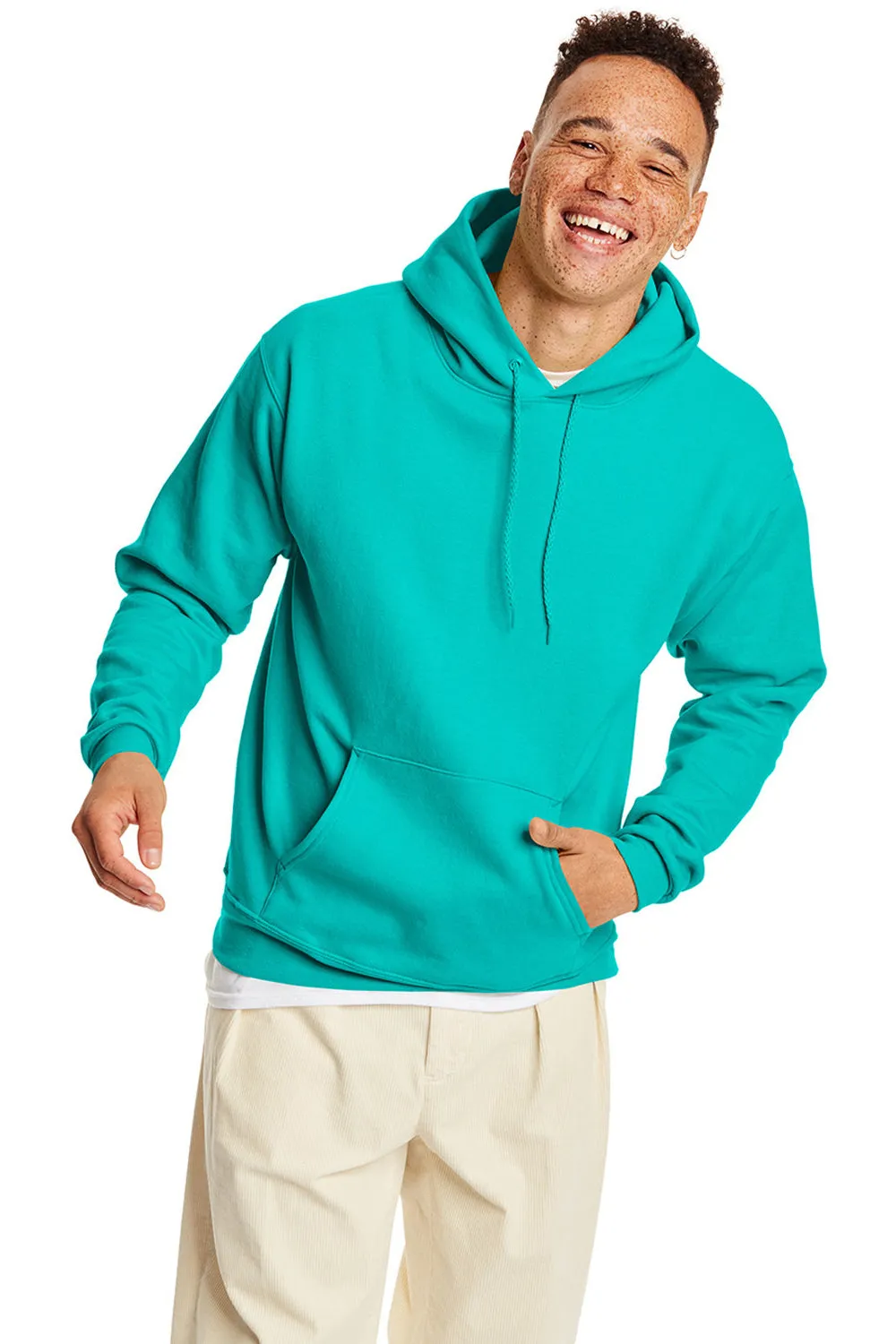 Hanes Mens EcoSmart Print Pro XP Pill Resistant Hooded Sweatshirt Hoodie w/ Pouch Pocket - Athletic Teal Green