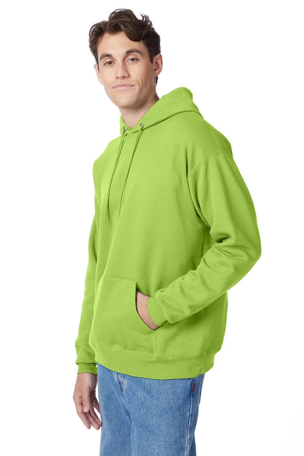 Hanes Mens EcoSmart Print Pro XP Pill Resistant Hooded Sweatshirt Hoodie w/ Pouch Pocket - Lime Green