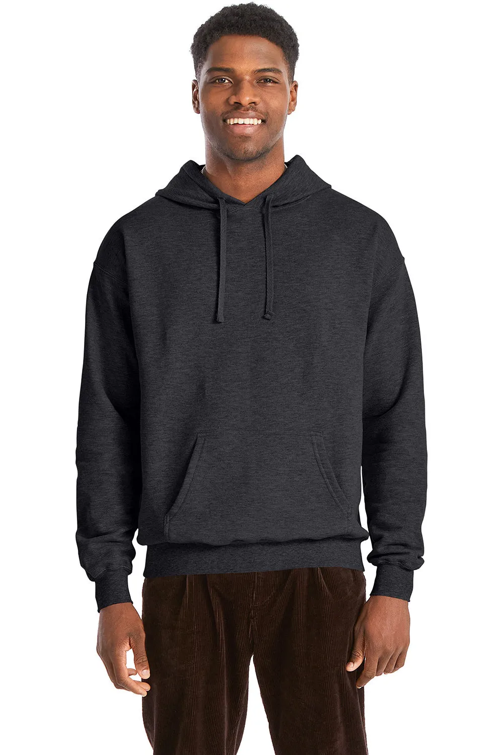 Hanes Mens Perfect Sweats Hooded Sweatshirt Hoodie w/ Pouch Pocket - Heather Charcoal Grey