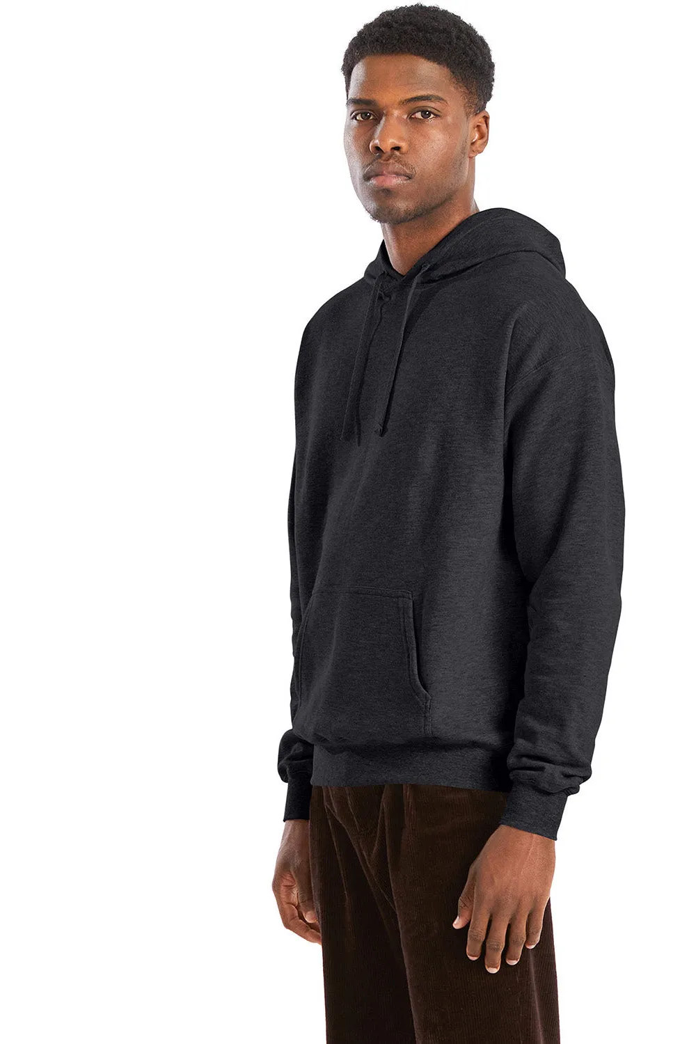 Hanes Mens Perfect Sweats Hooded Sweatshirt Hoodie w/ Pouch Pocket - Heather Charcoal Grey