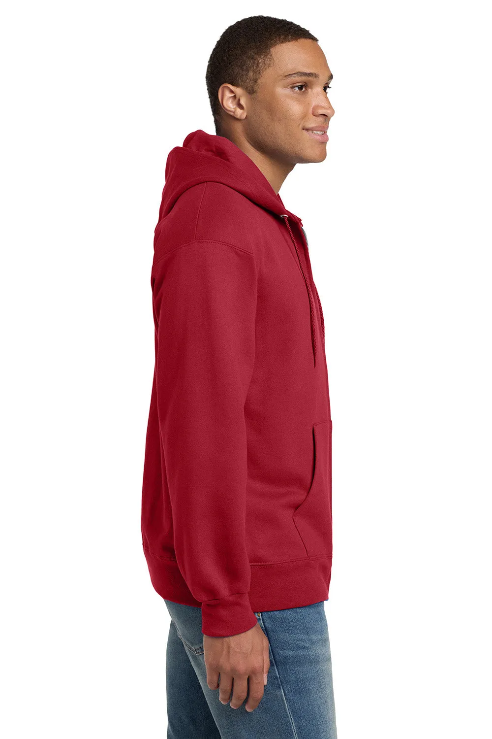 Hanes Mens Ultimate Cotton PrintPro XP Pill Resistant Full Zip Hooded Sweatshirt Hoodie w/ Pockets - Deep Red
